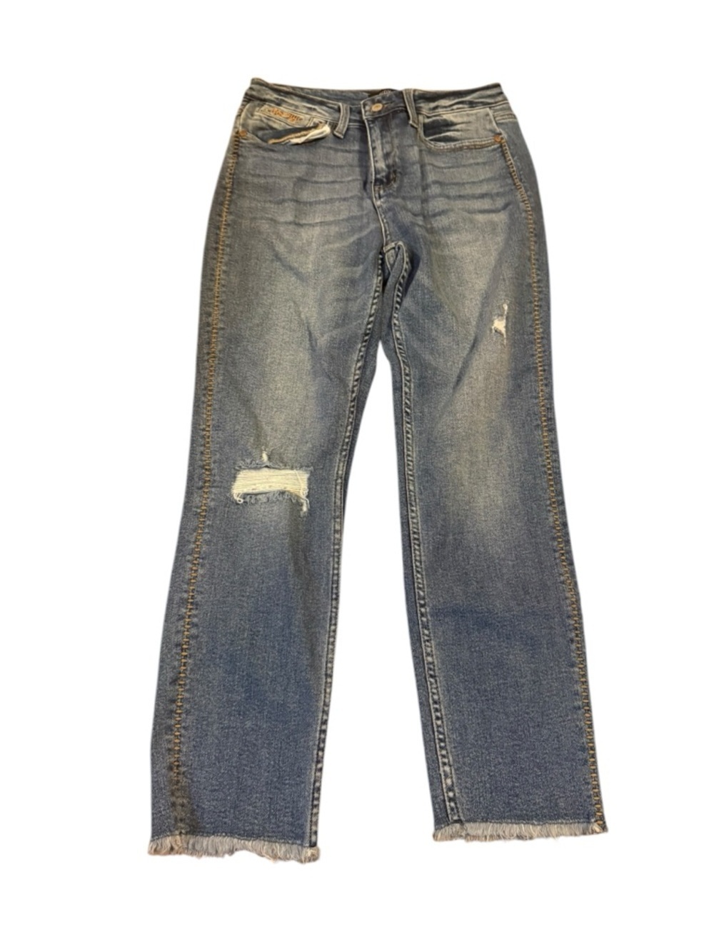 Judy Blue Faded Blue Distressed Straight-Leg Jeans